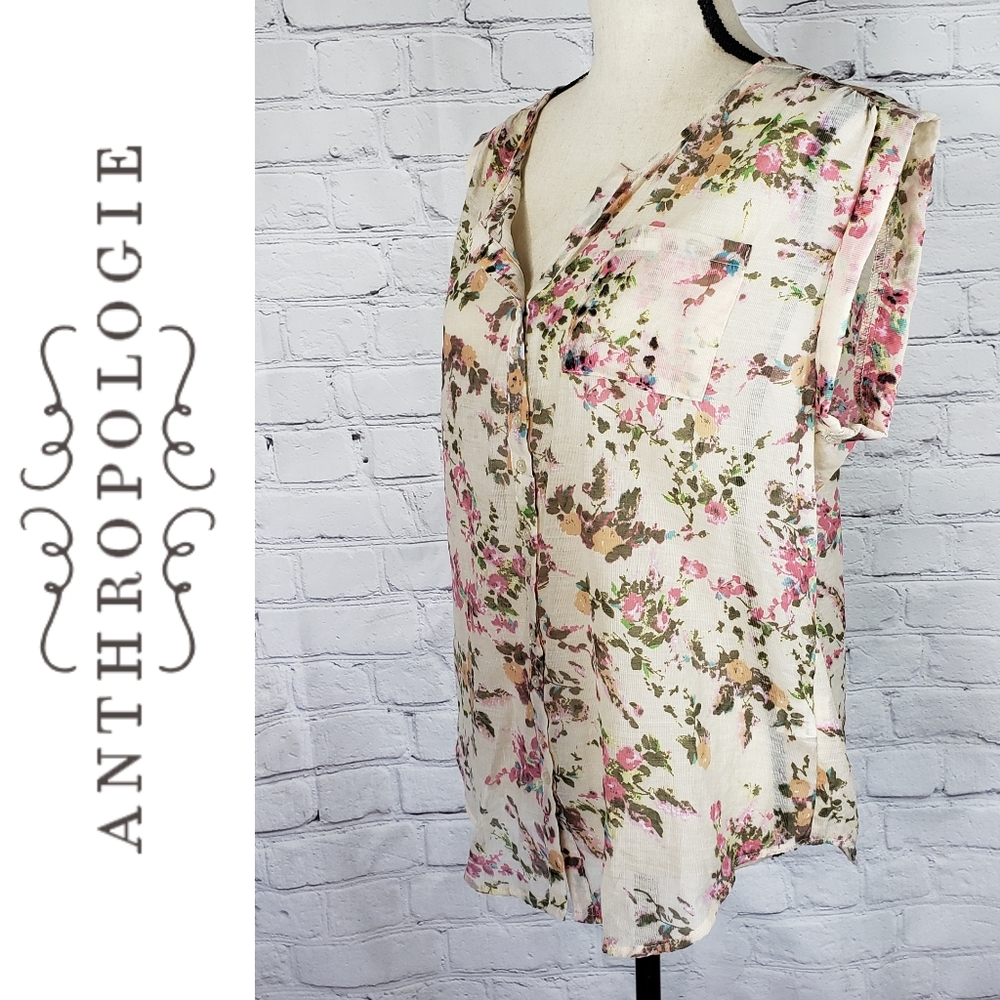 Eden & Olivia Sleeveless Sheer Floral Top SZ M